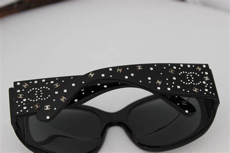 Chanel Black Swarovski Crystal CC Sunglasses .